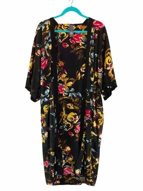 Vince Camuto Floral Kimono Duster Black Multicolor Open Front Lightweight